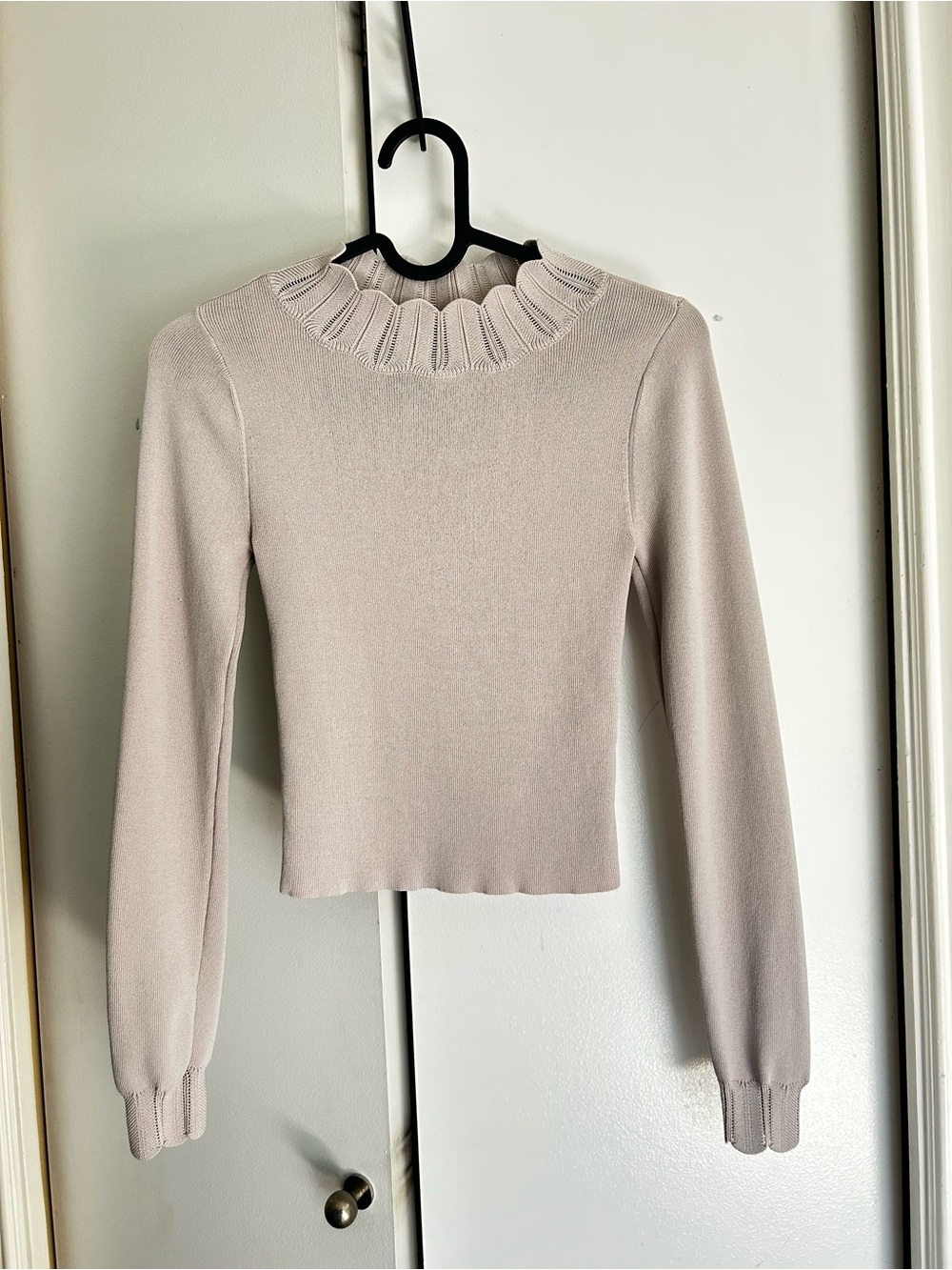 Topshop Ribbed Mock Neck Knit Top - Light Taupe